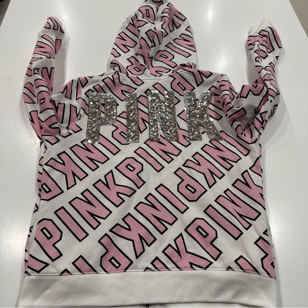 VICTORIA'S SECRET PINK GRAPHIC HOODIE FASHION SHOW FULL ZIP size L - Picture 11 of 12